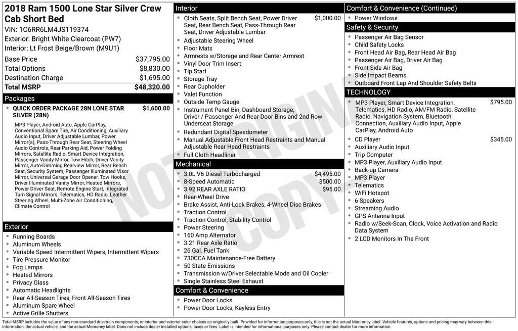 2018 RAM 1500 Lone Star Silver