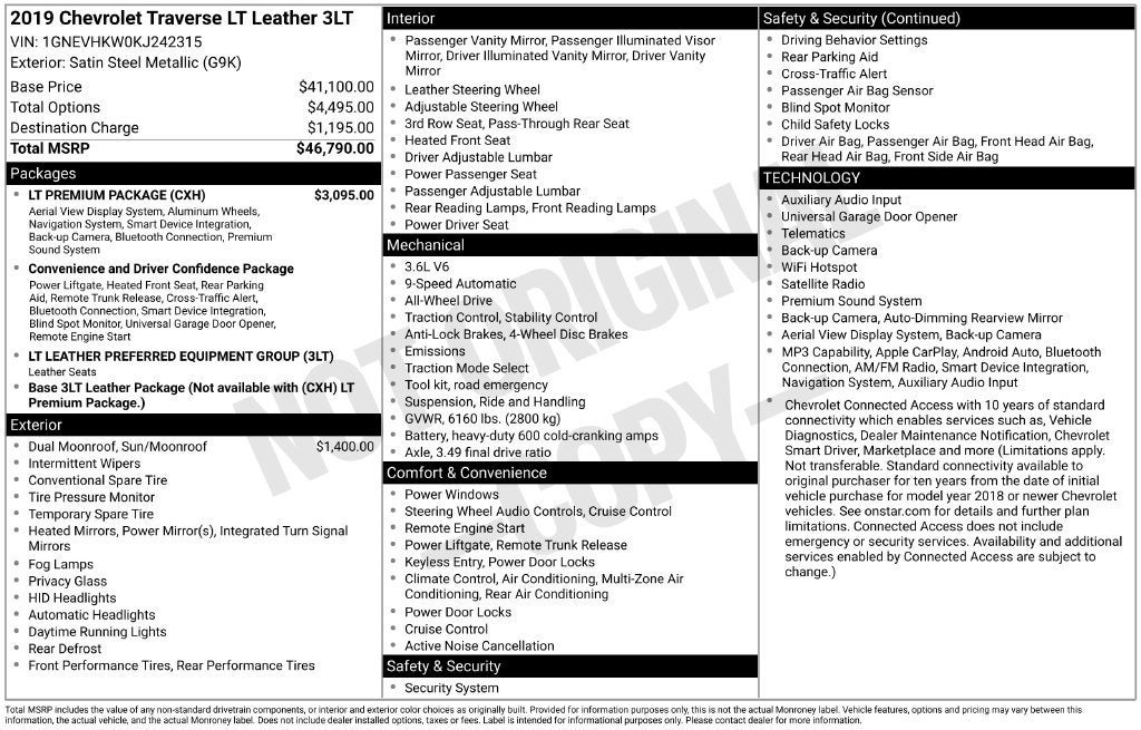 2019 Chevrolet Traverse LT Leather