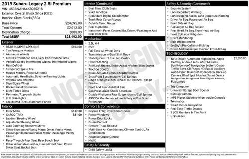 2019 Subaru Legacy 2.5i Premium