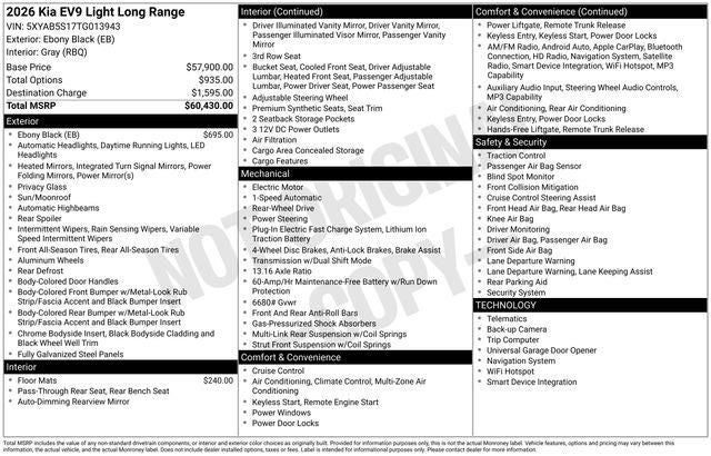2026 Kia EV9 Light Long Range