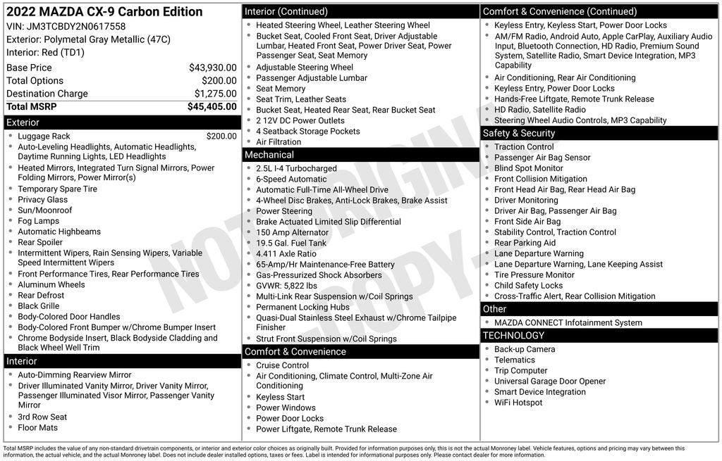2022 Mazda Mazda CX-9 Carbon Edition