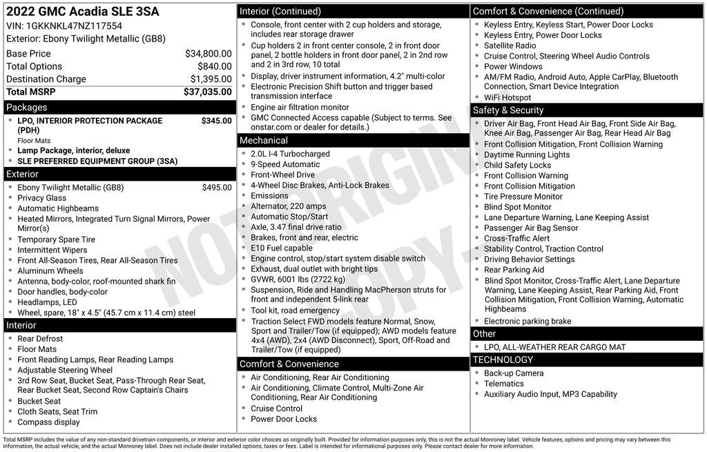 2022 GMC Acadia SLE