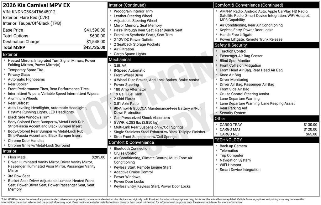 2026 Kia Carnival EX