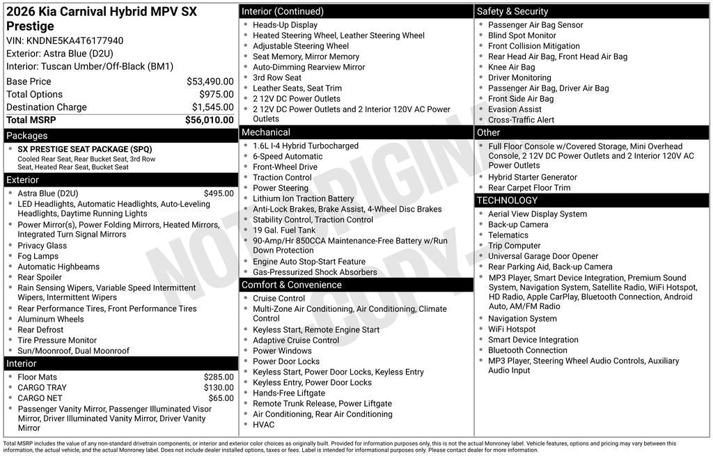 2026 Kia Carnival MPV Hybrid SX Prestige