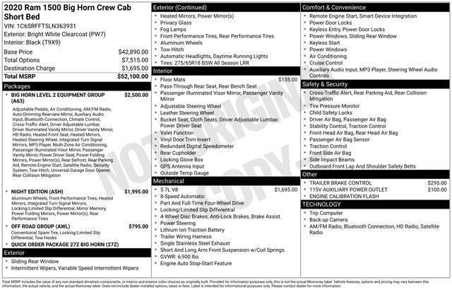 2020 RAM 1500 Big Horn Crew Cab 4x4 5'7' Box