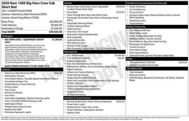 2020 RAM 1500 Big Horn Crew Cab 4x4 5'7' Box