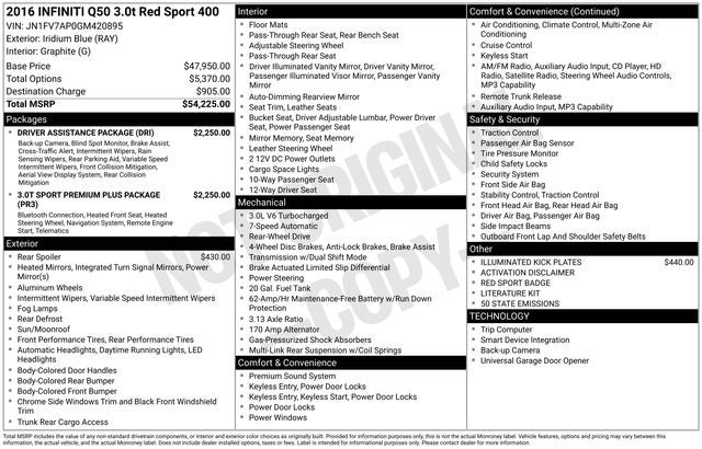2016 INFINITI Q50 3.0t Red Sport 400