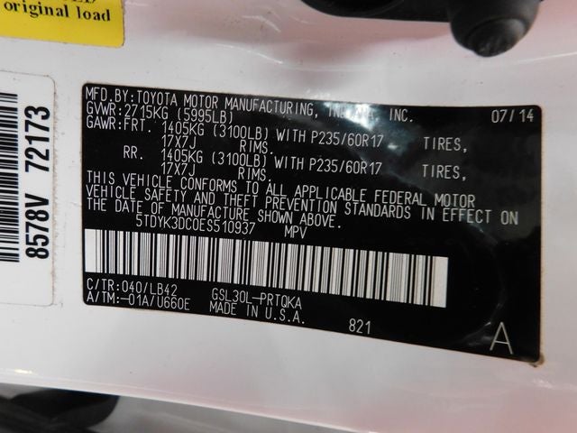 2014 Toyota Sienna XLE 7 Passenger