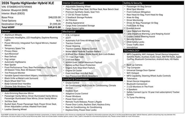 2026 Toyota Highlander Hybrid XLE