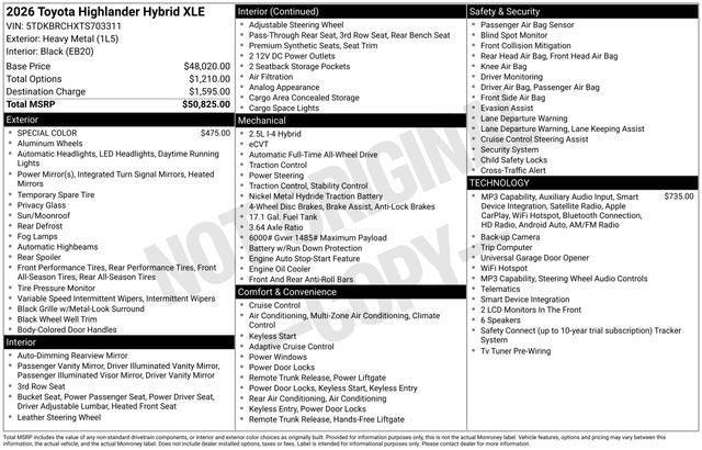 2026 Toyota Highlander Hybrid XLE