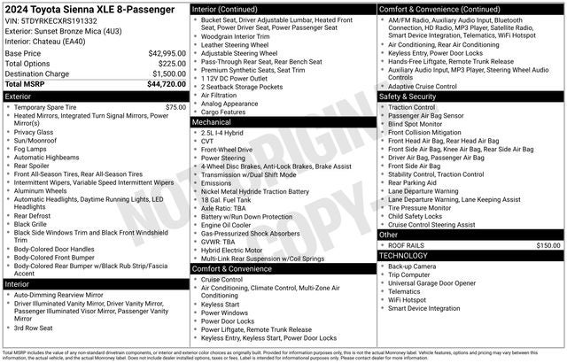 2024 Toyota Sienna XLE 8 Passenger